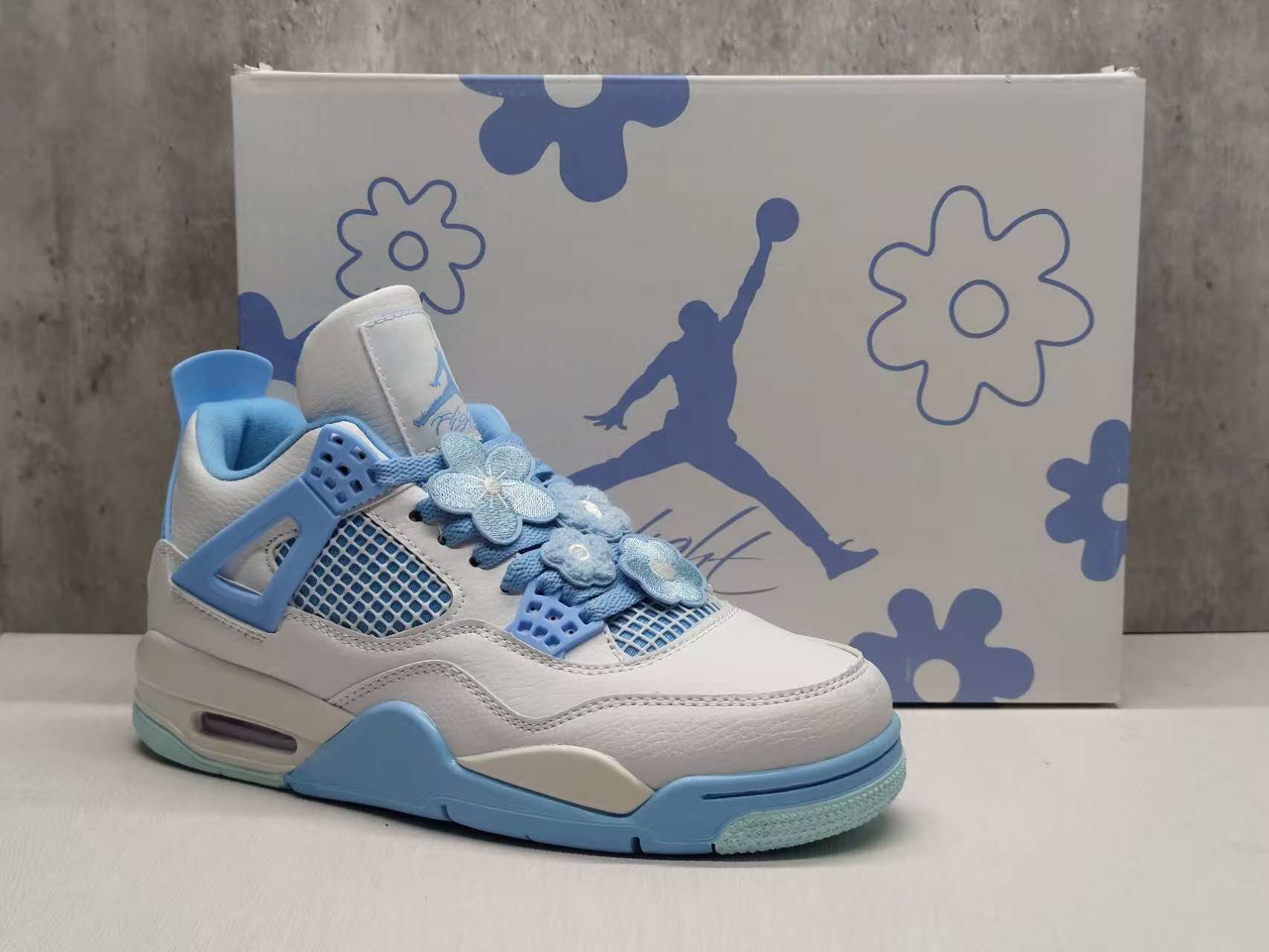 Women's Running weapon Jordan 4 White/Light Blue Shoes 026 Women's Running weapon Jordan 4 White/Light Blue Shoes 026